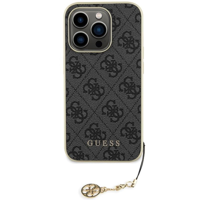 Mbulesë Guess GUHCP15LGF4GGR për iPhone 15 Pro 6.1", kapak i fortë 4G me varëse, gri