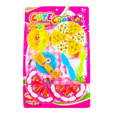 Set lodrash kuzhine Midex Cute Cook, pica dhe tortë plastike, takëme shumëngjyrëshe, multicolor