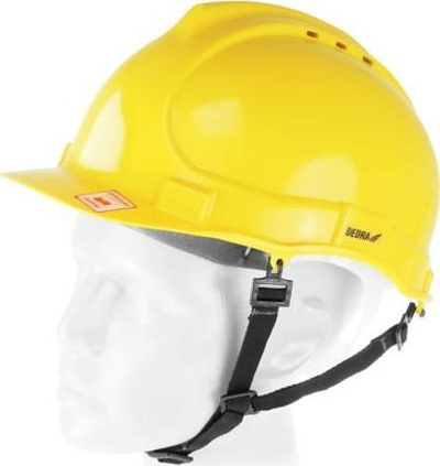 Helmetë sigurie Dedra, rrip mjekre 4 pika, e verdhë