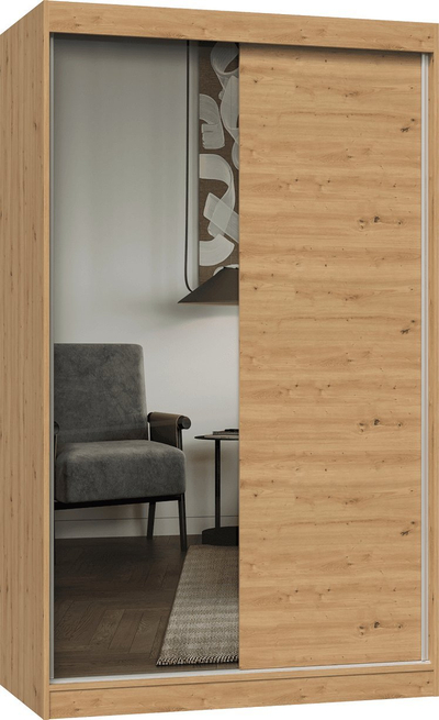 Dollap gardërobe Iga Wardrobe 120, dyer rrëshqitëse, me pasqyrë, artizan lisi