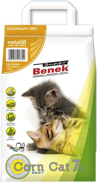 Песок за мачки Super Benek Corn Cat Natural, 7L