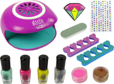 Set manikyri për fëmijë Lean Sport Nail Polish Set Lamp Diamonds Glitter, me llampë tharëse, me shkëlqyes