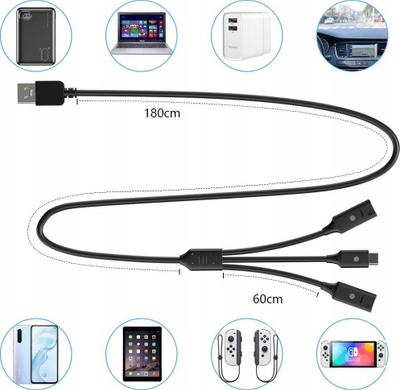 Kabllo karikuse JYS për Nintendo Switch, USB në USB-C + 2xJoy-Coni, e zezë