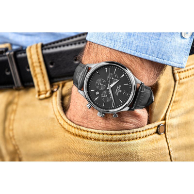 Ora për meshkuj Giewont Chronograph GW6310-A2, xham safir, kronograf, e zezë argjendi