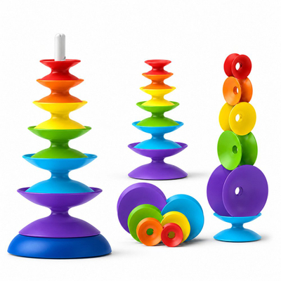 Lodër sensorike LeanToys Zakręcona Wieża, puzzle edukative, shumëngjyrëshe