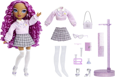 Kukull Rainbow High Lilac Purple Fashion Doll, me boçka, flokë të gjata lejla