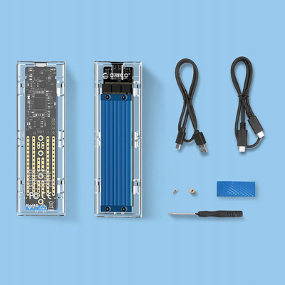 Куќиште Orico TCM2 C3 за SSD M.2 NVMe, USB C 10Gb/s, сино проѕирно