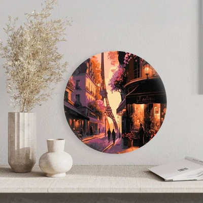 Set pikturimi me numra Eiffel Tower Oval, kanavacë rrethore, motiv Paris, shumëngjyrësh