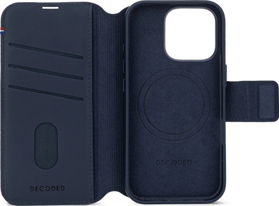 Këllëf telefoni Decoded iPhone 16 Pro, lëkurë, portofol me MagSafe, blu navy