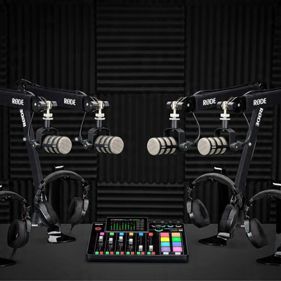 Set podcasti RODE Ultimate Podcaster Bundle Colors, 4 mikrofona PodMic, mikser RODECaster Pro II, kabllo me ngjyra