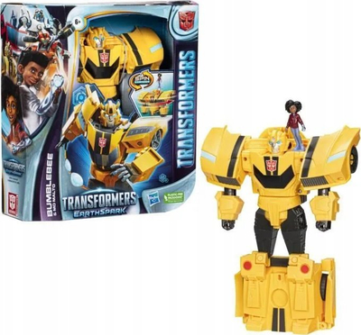 Figurë aksioni Hasbro Transformers EarthSpark Bumblebee Spin Changer, 20 cm, me figurinë Mo Malto 5 cm, e verdhë
