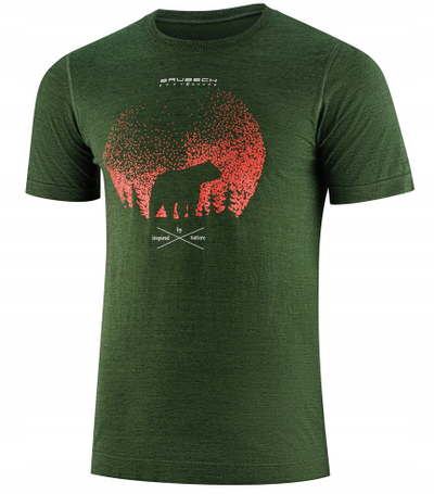 Maicë termoaktive Brubeck Outdoor Wool Pro, lesh Merino, për trekking, jeshile e errët