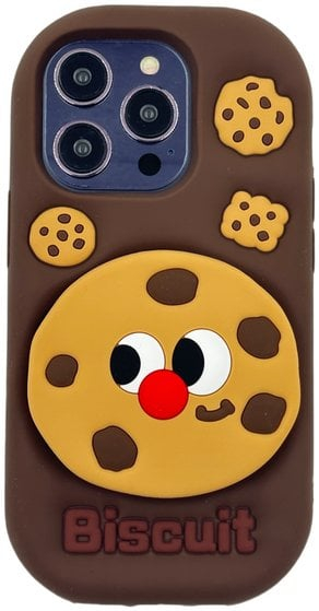 Futrollë telefoni 3D Biscuit me stand, për iPhone 16, silikon, bezhë