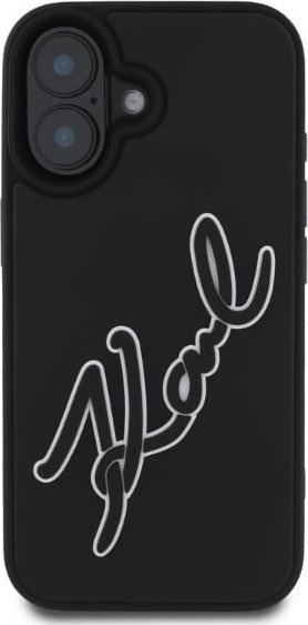 Futrollë Karl Lagerfeld 3D Rubber Signature për iPhone 16 6.1", silikoni, e zezë