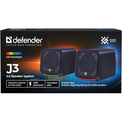 Компјутерски звучници Defender J3 2.0, 6W, USB, со ЛЕД, црни