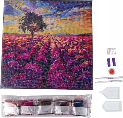 Set Diamond Painting Crystal Art Kit Lavender Field, 30 x 30 cm, me kornizë druri