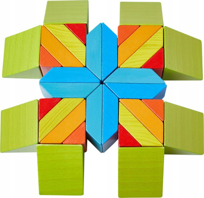Lodër mozaik druri Haba 3D Building Blocks, 48 copa, puzzle gjeometrik, me ngjyra nga të gjitha