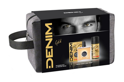 Set Denim Gold - losion pas rrojës 100 ml + deodorant sprej 150 ml + çantë
