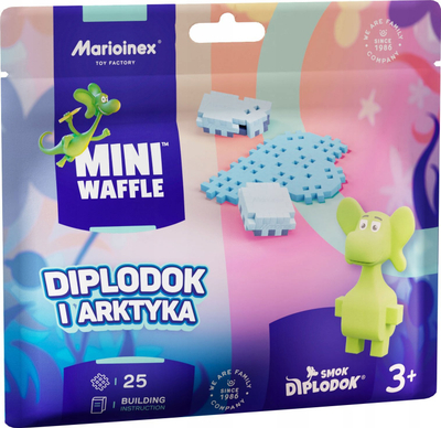 Lodër ndërtuese Marioinex Mini Waffle, set 25 copë, Diplodocus Dragon and Arctic, shumëngjyrëshe