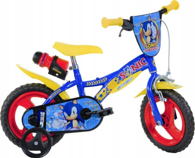 Biçikletë për kalamaj Dino Bikes Sonic the Hedgehog 12", me rrota ndihmëse, shishe uji, blu