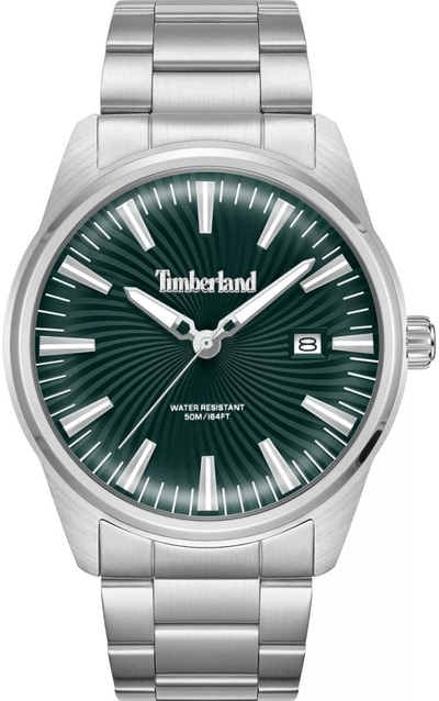 Ora mashkullore Timberland Birch Road TDWGH0083105, çelik inoks, 50m rezistente ndaj ujit, e argjendtë me fushë të gjelbër