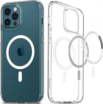 Kapak Spigen Ultra Hybrid Mag për iPhone 12 Pro Max, transparent, me unazë MagSafe të bardhë