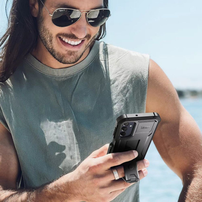 Këllëf telefoni Tech-Protect Kevlar Pro për Galaxy A25 5G, me mbrojtje 360°, me këmbë mbajtëse, i zi