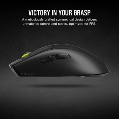 Maus lojrash Corsair M75 Air Wireless, ultra i lehtë, pa tela, i zi
