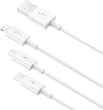 Kabllo USB Baseus USB A në USB C, microUSB, Lightning, 1 m, e bardhë