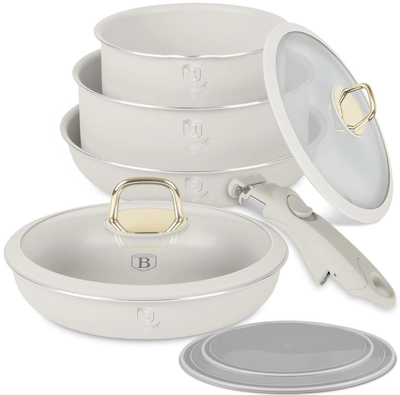Set tenxheresh BerlingerHaus Sahara BH-8253, 9 pjesë, dorezë e shkëputshme, ngjyrë Sahara