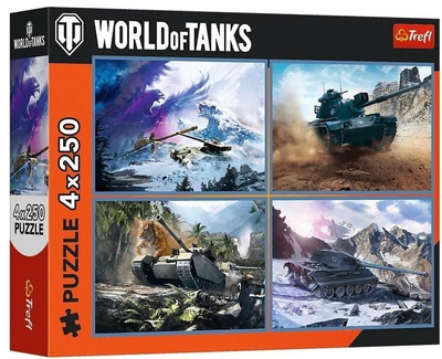 Puzzle Trefl World of Tanks Great Tank Battle, 4x250 copë, për kalamaj 8+ vjeç, me shumë ngjyra