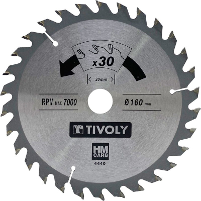 Teh rrethor për sharrë Tivoly, Ø160mm, 30 dhëmbë karbidi, metalik