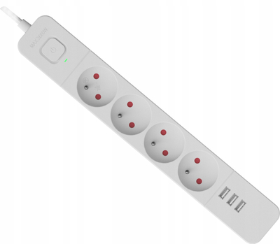 Zgjatues elektrik këndor, 4 priza, dalje USB, i bardhë
