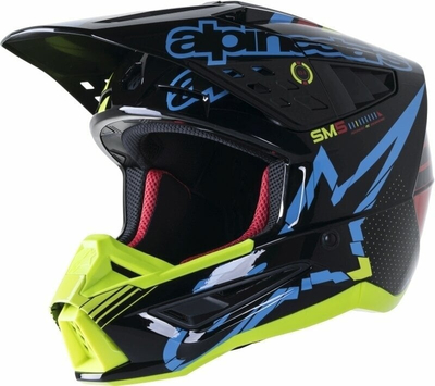 Helmetë motokrosi Alpinestars S-M5 Action, termoplastike, madhësia S, shumëngjyrëshe me të zezë, cyan dhe të verdhë fluorescente