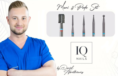 Set frezash për manikyr e pedikyr IQ Nails Podoland Mani &amp; Podo, profesional, me shumë pjesë, ngjyrë metalike