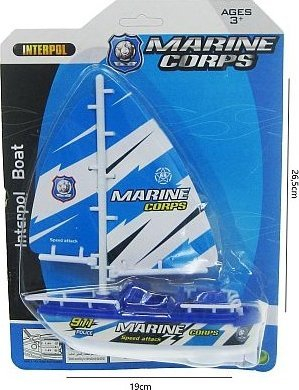 Varkë lodër Marine Corps Interpol, me vela, me bateri, blu e bardhë
