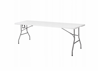 Set kampingu Heinner, tavolinë dhe 2 stola të palosshëm, 180x70 cm, çelik dhe plastikë HDPE, i bardhë