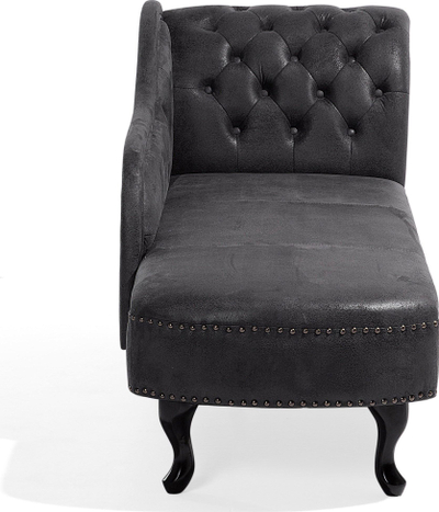 Shezlong Beliani Nimes, me krah nga e djathta, material faux suede, gri e errët