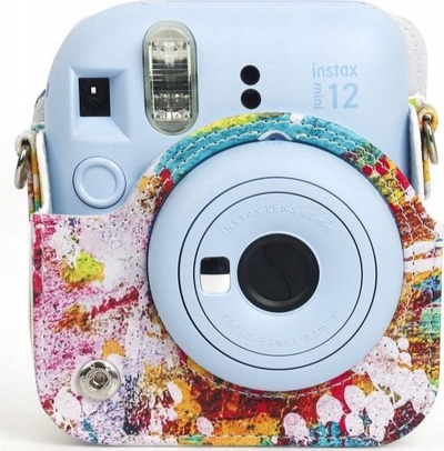 Këllëf kamere LoveInstant për Fujifilm Instax Mini 12, lëkurë eko, me rrip, me pika shumëngjyrëshe