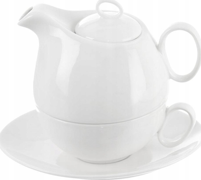 Set çajniku porcelani me filxhan dhe pjatëz, i përshtatshëm për mikrovalë, i përshtatshëm për enëlarëse, i bardhë