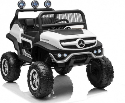 Makinë lodër me bateri Mercedes Unimog, 12V, 2 ulëse, e bardhë