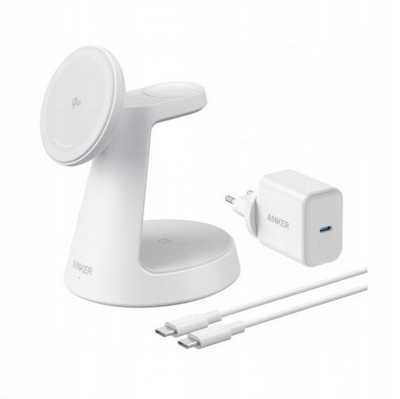 Stacion karikimi wireless Anker MagGo 3 in 1, 15W, MagSafe, i bardhë