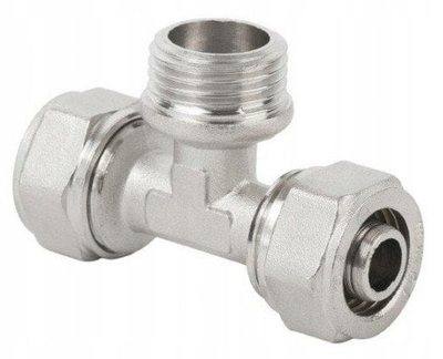 Fiting kompresioni PEX-gz-PEX Tee, 16x3/4"x16, bronz i veshur me nikel