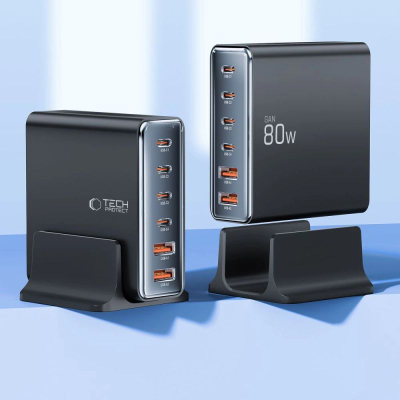 Karikues tavoline Tech-Protect DC80W-GAN, 80W, 6 porta USB, i zi