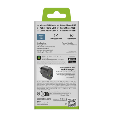 Kabllo USB SBS LTHL200, USB A me microUSB, 1 m, e zezë