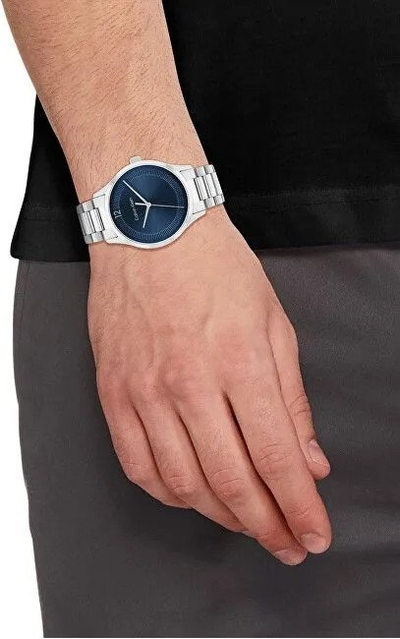 Ora grash Calvin Klein Iconic 25200225, 40mm, rrip çelik inox, argjendtë e kaltër