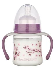 Shishe PP me mbajtës me qafë të gjerë Baby Nova (0-24 muaj), 150ml, vjollcë