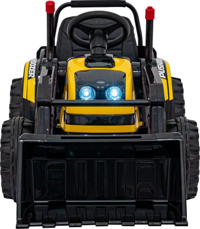 Traktor elektrik për kalamoj Ramiz Yellow Tractor, 12V, me kovë buldozeri, i verdhë