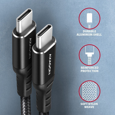 Kabllo USB Axagon BUCM-CM15AB, USB C në USB C, 1.5 m, 60W, e zezë