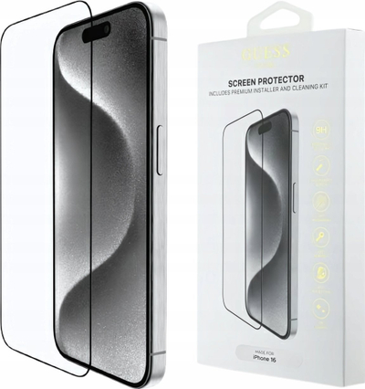 Mbrotjs ekrani Guess për iPhone 16 Pro 6.3", xham i kalit 2.5D, transparent